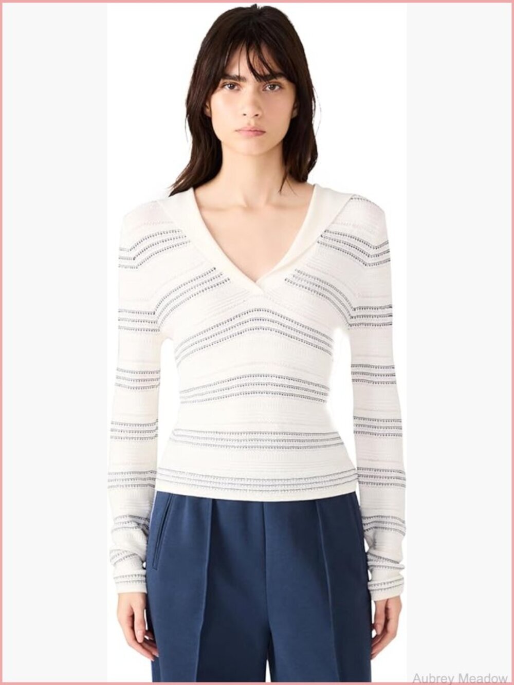 Striped Rayon Blend Sweater with Sailor Collar